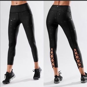 Carbon38 Black Star Print Lace Leggings Size Small